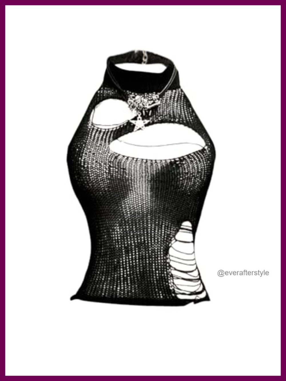 Women's Y2K Goth Punk Ripped Sheer Knit Halter Crop Top